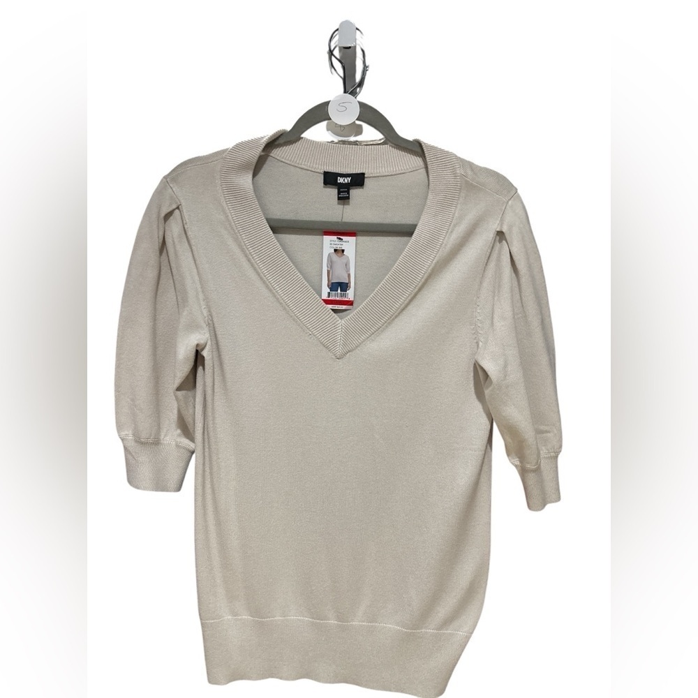 DKNY Soft Beige V-Neck Top